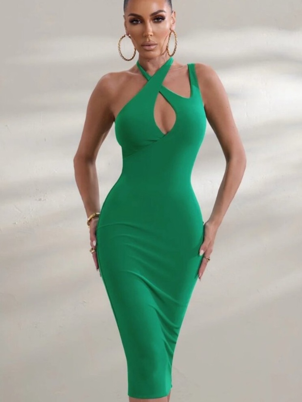 NWT Club L London Rome Emerald Green Cross-Strap Midi Dress